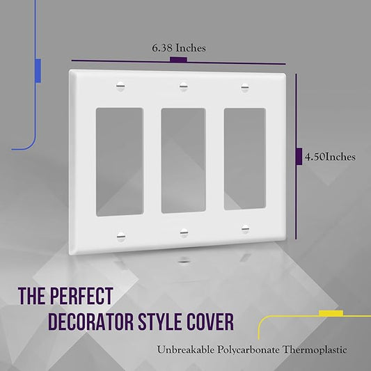 ENERLITES Decorator Light Switch or Receptacle Outlet Wall Plate, Gloss Finish, Size 3-Gang 4.50" x 6.38", Polycarbonate Thermoplastic, 8833-W, White , Standard Size , 1 Count ( Pack of 1)