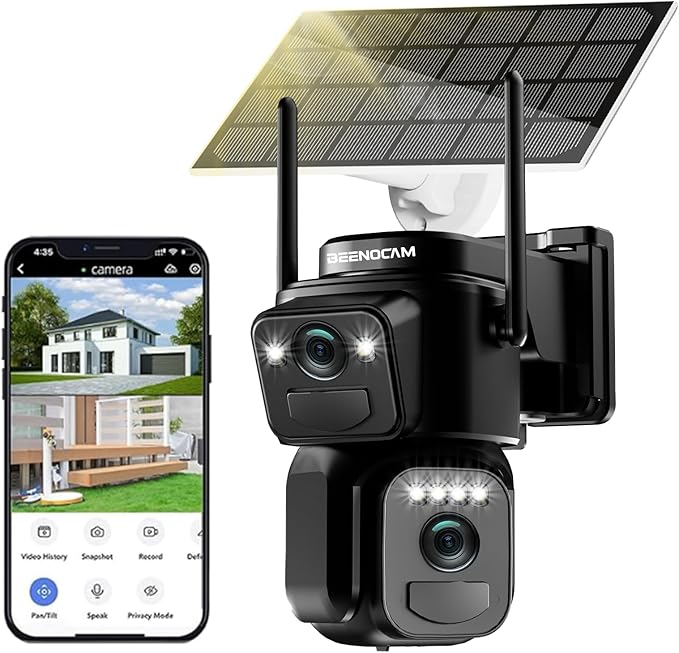 BEENOCAM 4K Dual Lens Solar Security Cameras Wireless Outdoor, 5G/2.4G WiFi 355°Pan/Tilt Cameras for Home Security with 8MP Color Night Vision, PIR Motion Detection, Auto Tracking