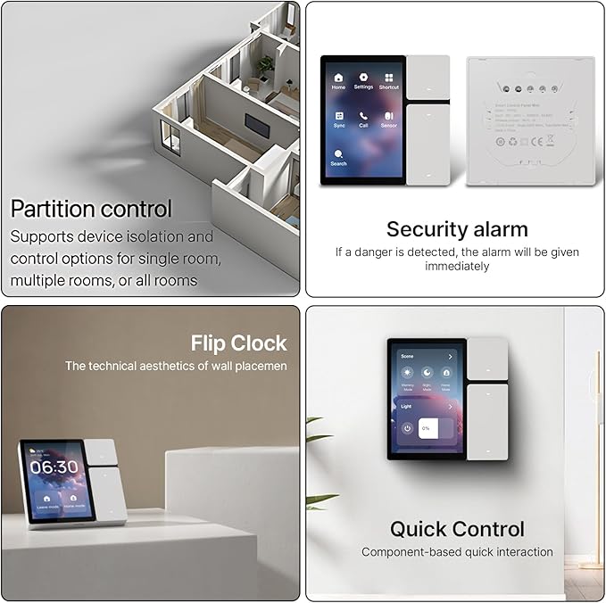 3.5 Inch Smart Home Control Panel with 3 Gang Relay Touchscreen and 3 Button, All-in-One APP Control Home Devices Switch Wall Mount Smart Panel, Built-in IR&Voice Assistant - White