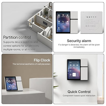 Smart Home Control Panel 3.5 Inch Touchscreen with Built in IR and Voice Assistant All in One App Control for Home and Office White 9x9x4.5cm