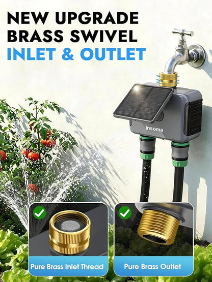 Insoma Solar WiFi Water Timer 2 Zone, Solar&Type-C Rechargeable Smart Sprinkler Timer w/Adjustable 120° Solar Panel, APP&Voice Control Automatic Irrigation for Garden Hose Lawn, No Gateway Required