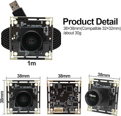 MMlove 16MP USB Camera Module Lightburn Camera 170° Wide Angle M12 Fisheye Lens with IMX298 Image Sensor Plug&Play Embedded Computer Webcam for HD Video Conference/Laptop/PC/Raspberry Pi