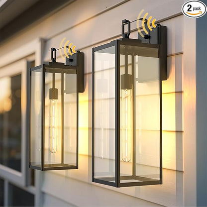L LOHAS LED 2 Pack 20 Inch Large Size Dusk to Dawn Outdoor Light Fixture, Matte Black Waterproof Anti-Rust Porch Lights Ourdoor, Exterior Lighting Fixtures for Porch, Doorway, Garage, ETL Listed