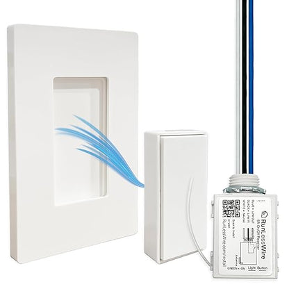 RunLessWire Single Pole Detachable Battery-Free Wireless Light Switch Kit 150ft RF Range for DIY Home Electrical Projects: 1 Removable Magnetic Remote Switch Controls 1 5A On/Off Receiver - White