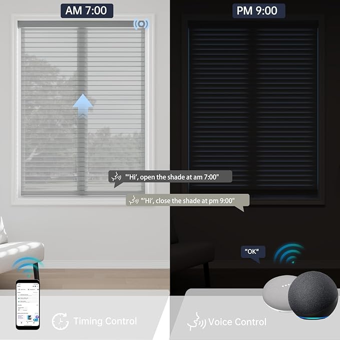 Motorized Sheer Shades with Remote, Automatic Dual-Layered Shades for Windows, Smart Light Filtering Blinds Compatible with Alexa, Custom Size (Room Darkening White)