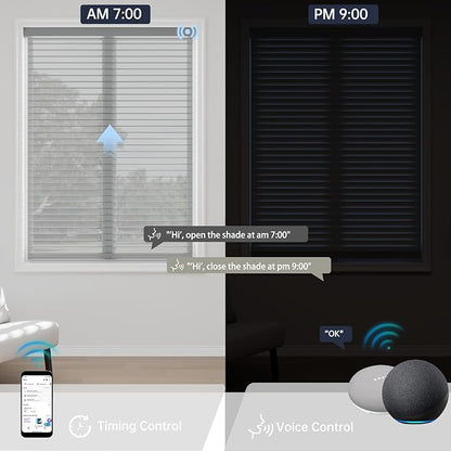 Motorized Sheer Shades with Remote, Automatic Dual-Layered Shades for Windows, Smart Light Filtering Blinds Compatible with Alexa, Custom Size (Room Darkening White)