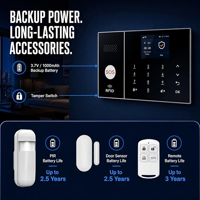 XUK 4G/GSM/Wi-Fi Alarm System for Home Security, 24-Piece Kit | Works with Alexa & Google Home | SOS button | Door & PIR motion sensors | For houses & apartments