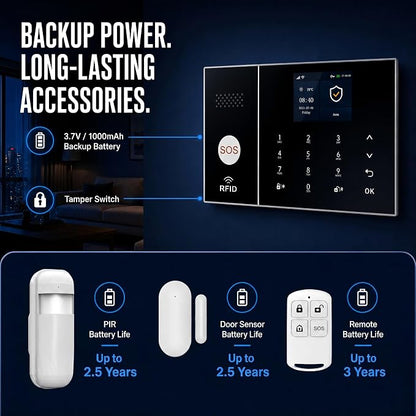 XUK 4G/GSM/Wi-Fi Alarm System for Home Security, 24-Piece Kit | Works with Alexa & Google Home | SOS button | Door & PIR motion sensors | For houses & apartments