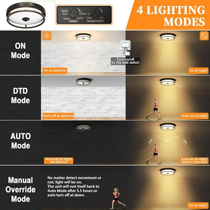 2Pack 12" LED Motion Sensor Outdoor Ceiling Light for Porch, Brown