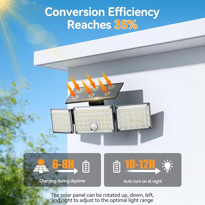 TECKNET Solar Lights Outdoor with Remote, 322 LED 3500LM Motion Sensor Outdoor Lights, 270° Adjustable Heads IP66 Waterproof Solar Flood Lights Outdoor for Yard Garage Pool, 2 Pack