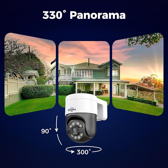Hiseeu 【Auto Tracking +2-Way Audio】 5MP PoE Wired Security Camera Outdoor,PTZ 300°Pan 90 Tilt Digital Zoom,CCTV Home Security Cameras,Spotlight Alarm,Human Detection,No Monthly Fee