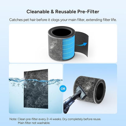 Dr.Prepare Air Purifiers for Bedroom - Covers Up to 1075 ft² - H13 HEPA Washable Filter with 15 dB Sleep Mode & Night Light, 360°Air Inlet, 3 Timer - Quiet Air Cleaner For Pets, Home, Office,Baby Room