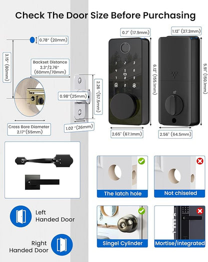 Smart Deadbolt Lock Set, Fingerprint 5-in-1 Keyless Entry Door Lock with Handle, Touchscreen Keypad, APP Control, Auto Lock, Easy Install for Front Door