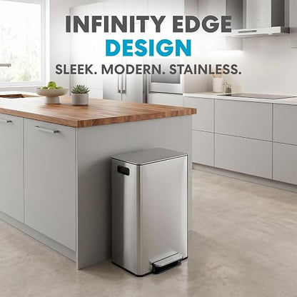 Simpli-Magic 13 Gallon / 50L Step Trash Can, Infinity Edge, Silver