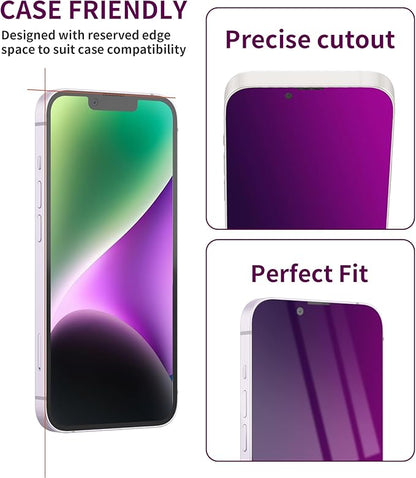 2 Pack Privacy Screen Protector for iPhone 14/13 Pro/13 Tempered Glass 6.1inch Private Saver Purple Anti-Spy Anti-Blue Light Anti-Scratch Full Coverage