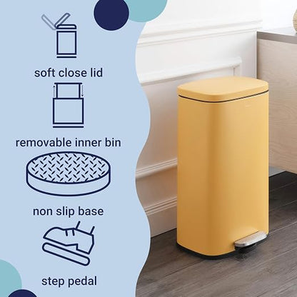 happimess Curtis 8 Gal Step Trash Can Soft Close 25", Daffodil Yellow