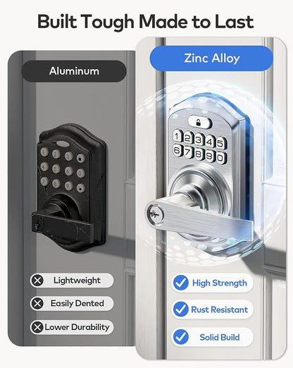TEEHO TE004 Keyless Entry Door Lock Handle with Keypad, Satin Nickel