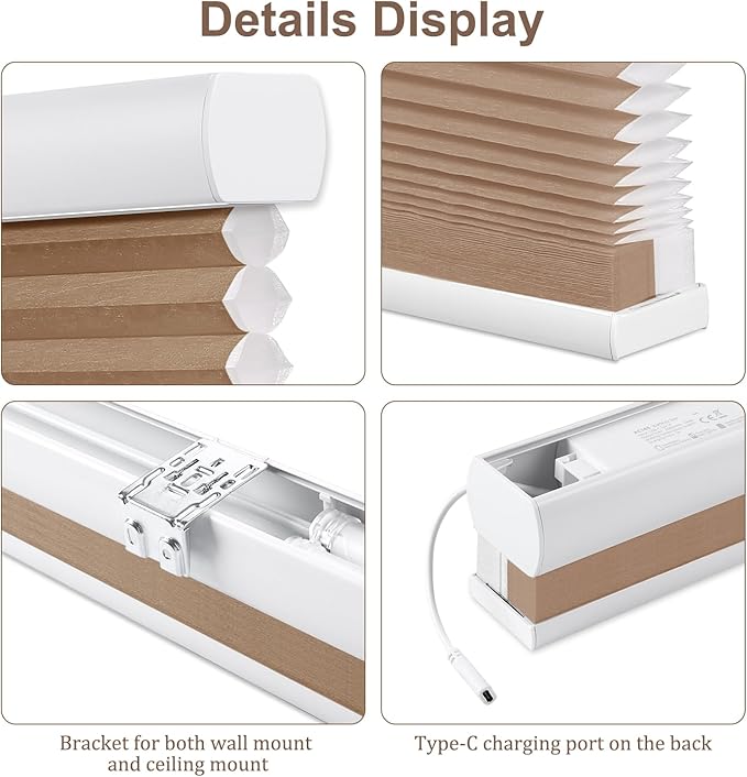 Godark Motorized Light Filtering Cellular Shades Compatible with Alexa/Google Home Electric Blinds Smart Honeycomb Shades for Windows Automatic Blinds with Remote Custom Size-Brown