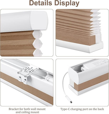 Godark Motorized Light Filtering Cellular Shades Compatible with Alexa/Google Home Electric Blinds Smart Honeycomb Shades for Windows Automatic Blinds with Remote Custom Size-Brown