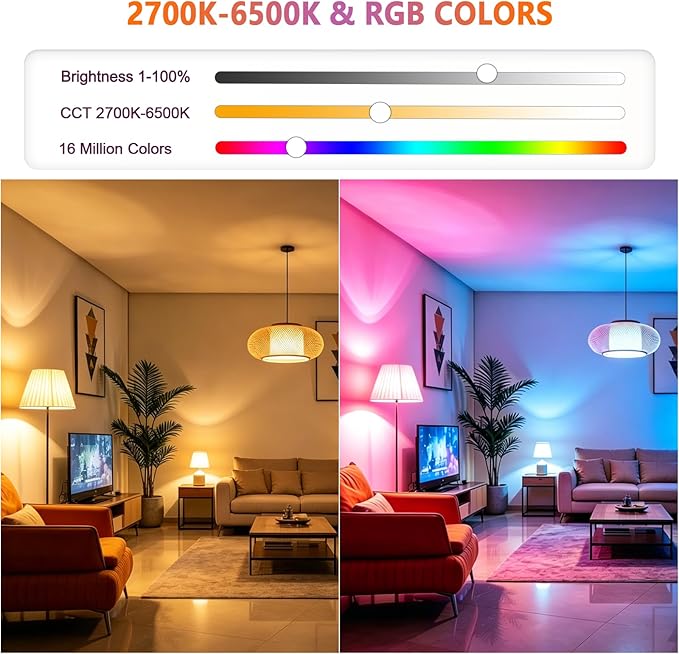E12 LED Bulb, Smart Bluetooth RGB Light Bulb with Remote & APP Control,AC 120V, 4W 400LM,2700K-6500K Dimmable White,16 Million Colors,Brightness 1-100%,Timing & Music Mode (2 Pack with Remote Control）