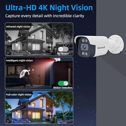 JideTech 4K 8MP PoE IP Bullet Security Camera Outdoor, 110° Wide Angle 2.8mm Lens, Human/Vehicle Motion Detection, 98ft IR, Full Color Night Vision,Two-Way Talk, Built-in Mic, Blue Irs, for Onvif NVR