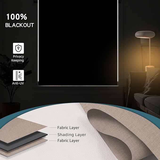 Motorized Roller Shade, 100% Blackout Smart Window Blinds Work with Homekit, Alexa, Google Home, Remote Control, Electric Blinds with USB/Solar Pannel Charging,Bouvardia Light Brown