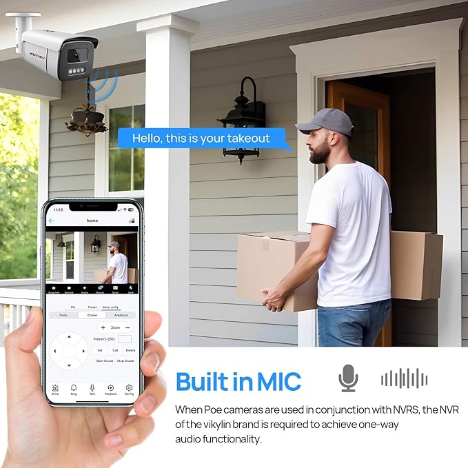 VIKYLIN 4K 8MP Full Color AI Bullet IP PoE Camera with 3.6mm Lens,F1.0 Aperture 132ft Color Night Vision,Built-in Mic,Human/Vehicle Detection,H.265,IP67 Security IP Camera