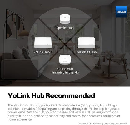 YoLink Mini On/Off Fob, Programmable, Rechargeable Smart Fob, Up to 1/4 Mile Range, Controls Up to 128 YoLink Devices (Plugs, Switches, Relays, Valves, Locks), Hub Recommended for D2D Pairing via App