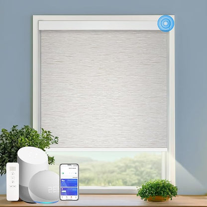Motorized Blinds with Remote Cordless Automatic Motorized Shades Custom Blinds for Windows Smart Curtains Compatible with Alexa Google Home(Light Filtering Jacquard Beige,W64 x H72in)