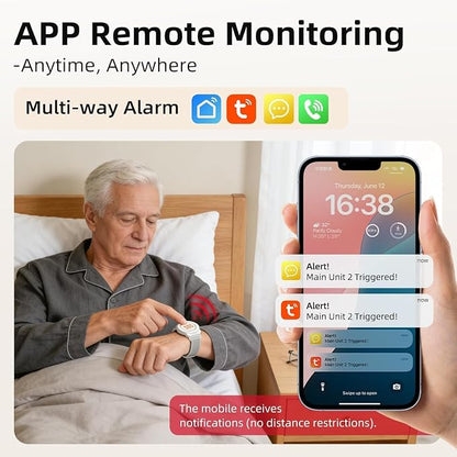 CallToU Wi-Fi Wireless Caregiver Pager Call Button for Elderly at Home, APP Emergency Alert Fall Help System for Seniors, Patients/Disabled Monitoring at Home (Black 4+1)