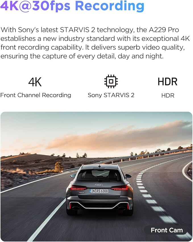 VIOFO A229 PRO 1CH 4K HDR Front Dash Cam with 8MP STARVIS 2 Sensor, Night Vision 2.0, Voice Control, 5GHz WiFi, 24H Parking Mode, Support 512GB Max
