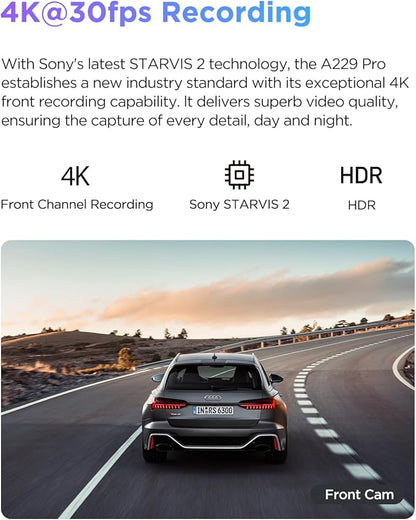 VIOFO A229 PRO 1CH 4K HDR Front Dash Cam with 8MP STARVIS 2 Sensor, Night Vision 2.0, Voice Control, 5GHz WiFi, 24H Parking Mode, Support 512GB Max