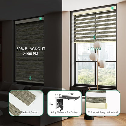Motorized Zebra Blinds with Remote [Dual Layer + Light Filtering] 60% Blackout Smart Shades for Indoor Windows, Alexa Google and HomeKit Compatible, Customized Size, Woven Slate