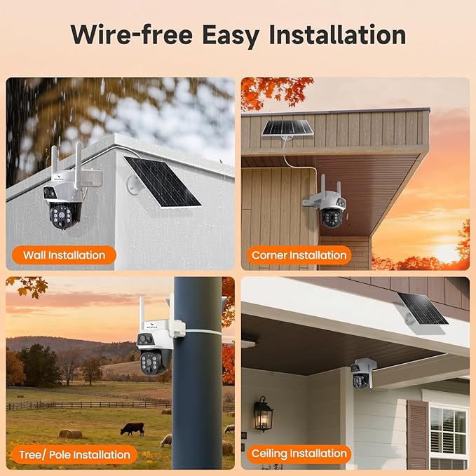 Solar Dual Lens VeryFocal Wireless Security Camera - 6MP QHD 360° PTZ, AI Tracking, 10400mAh + 5.5W Solar, WiFi 6, Standalone/NVR Add-on, Color Night Vision, IP66 Waterproof for Outdoor Home