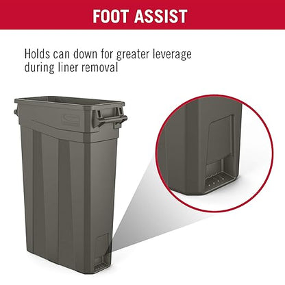 Suncast Commercial 23-Gallon Narrow Trash Can with Handles - Durable Garbage Can, Gray, Made in the USA