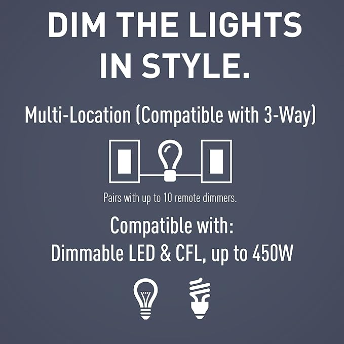 Legrand Radiant Multi-Location Master Dimmer Light Switch, Ambient & Mood Lighting Control, HCL453PMMW, 3-Way, White