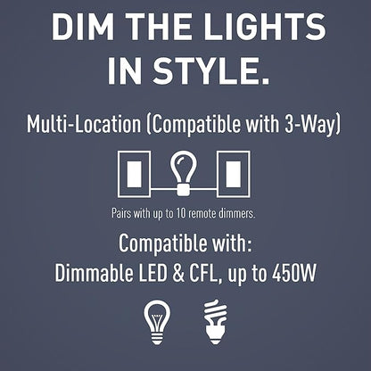 Legrand Radiant Multi-Location Master Dimmer Light Switch, Ambient & Mood Lighting Control, HCL453PMMW, 3-Way, White