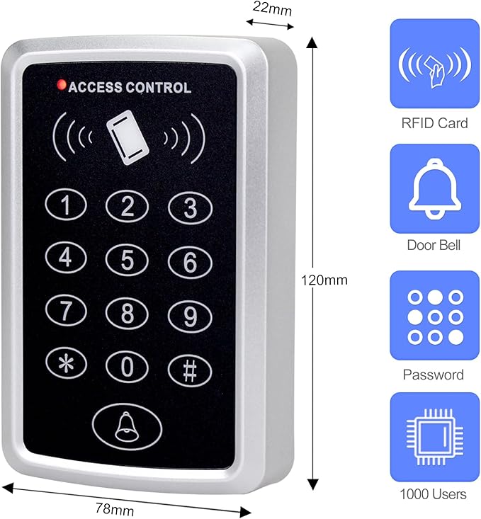 Door Entry System with Waterproof Access Control Keypad Power Supply DC 12V,Door Lock Release Switch,Electric Lock and 125KHZ RFID Key Fobs,180kg Magnetic Lock