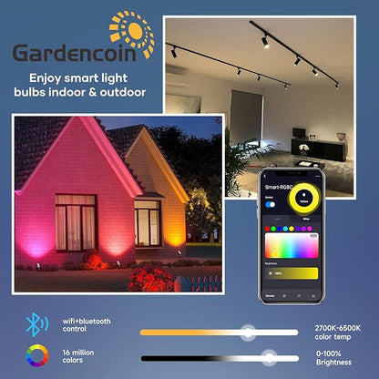 Gardencoin MR16 LED Bulb Color Changing, RGBCW Smart GU5.3 LED Bulbs Dimmable, 6W 12V Bi-Pin Base, Spotlight Bulbs Replacement for Halloween & Christmas Outdoor, WiFi Bluetooth Control (6 Pack)
