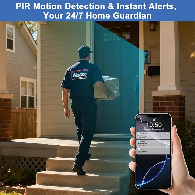 Doorbell Camera Wireless with Chime,no Subscription,Two-Way Talk, HD Smart Home Video Doorbell,Battery Powered,Night Vision, Motion Detection & Alerts,Compatible with Alexa & Google,2.4G WiFi Only