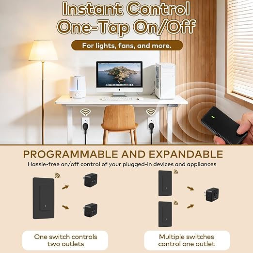 Remote Switch Outlet,NineLeaf Slim Remote Control Outlet Plug with Switch | Wireless On/Off Light Switches Wall Mounted,15A/1500W LED,TUV List,No Wiring Needed,500ft RF,for Lamp,Fans,Household,Black