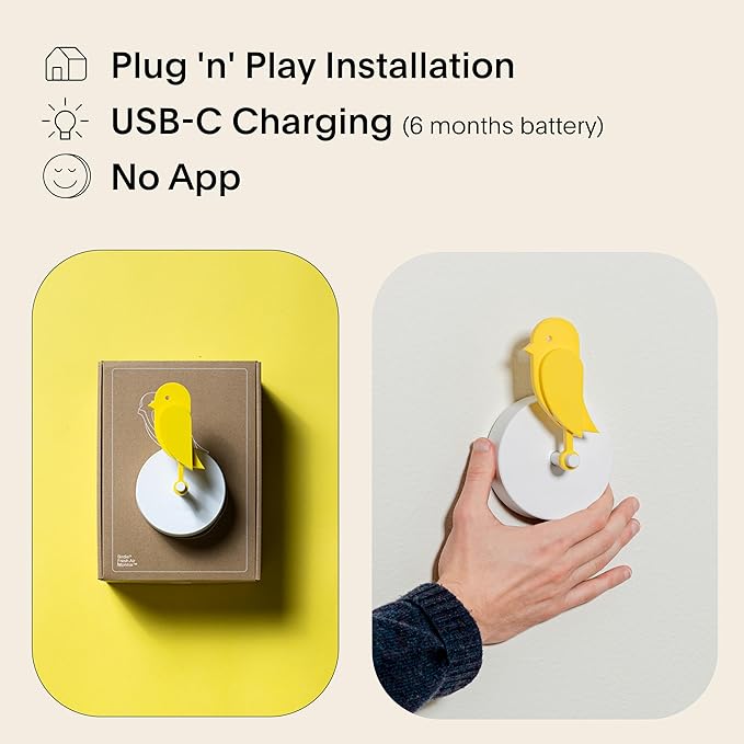 Birdie 2.0 - Design Indoor CO2 Monitor for House Burping - Air Quality Meter for Home & Office -Visual Air Quality Sensor for Fresh Air - Wall Mounted -Swiss Sensor Technology-Yellow, FullBirdie