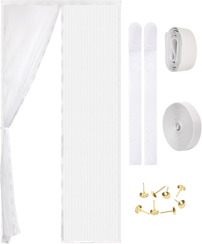 Magnetic Screen Door - Self Sealing, Heavy Duty, Hands Free Mesh Partition Keeps Bugs Out Let Breeze in- Pet and Kid Friendly - Keep Open Feature (White, Fit Door Size 32x 82 Inch)