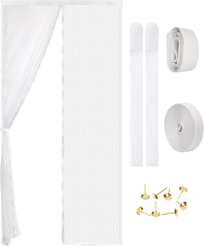 Magnetic Screen Door - Self Sealing, Heavy Duty, Hands Free Mesh Partition Keeps Bugs Out Let Breeze in- Pet and Kid Friendly - Keep Open Feature (White, Fit Door Size 34 x 80 Inch)