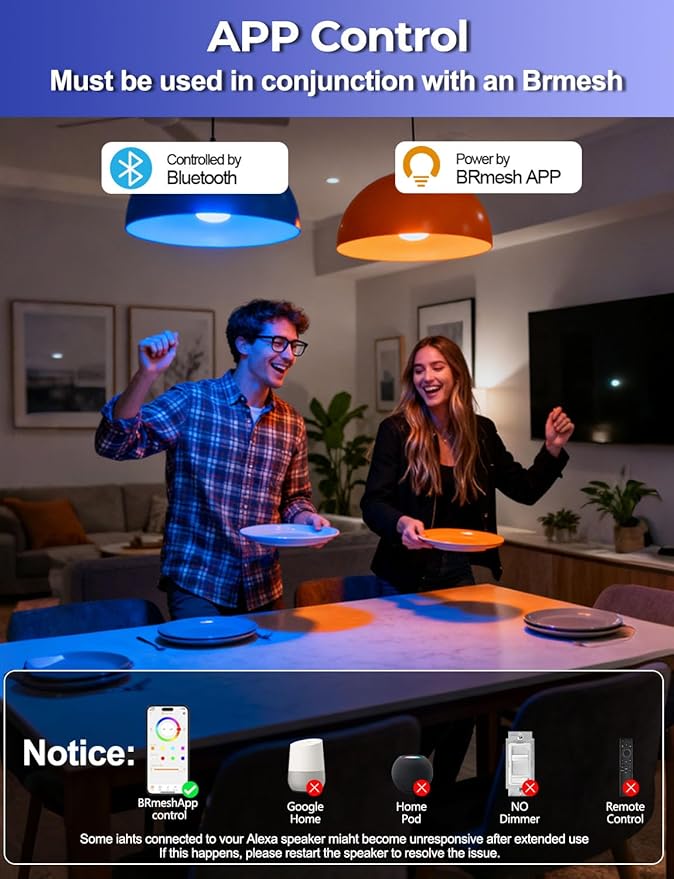 ILC G25 Globe Light Bulbs, App-Controlled LED Bulb with Bluetooth Mesh, 6W, 60W Equivatlent, 600LM, CCT: 2700K-6000K, CRI>95+, E26 Base, 120V for Vanity, Pendant fixtures, Bathroom (6 Pack)