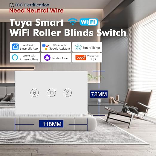 Smart Roller Shutter Switch,Need Neutral Wire,White