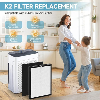 4 Pack K2 Replacement Filter Compatible with LUNINO K2, Double-Sided Filters for Home Large Room up to 3000sq.ft, H13 True HEPA and Activated Carbon Filter