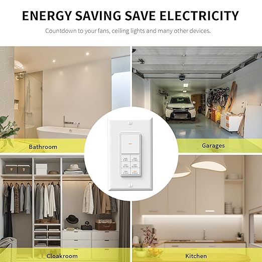 Minoston Countdown Timer Switch, WiFi Timer Switch for Bathroom Fans and Lights, 10-20-30-60 min/2-4 Hour, Neutral Wire Needed, 15A, 1/2HP/120VAC, ETL Listed, White (MT10W)