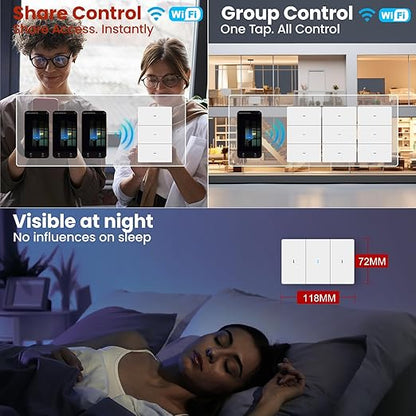Smart Light Switch Need Neutral Wire,FCC Certified,2.4GHz WiFi Push Button Switch Compatible with Alexa,APP Control Compatible with Tuya/Smart Life,White 3 Gang