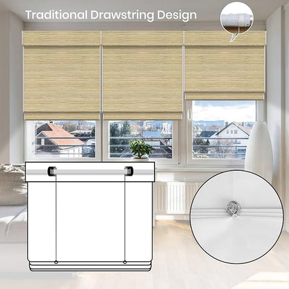 Motorized Roman Woven Woods Shades 100% Blackout Work with HomeKit, Alexa,Google, Remote Control Natural Bamboo Blinds Electric Roman Blinds Custom Size,Crocheting Yellow